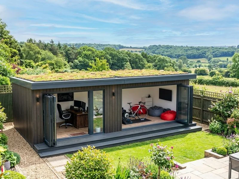 Multi-room garden building with composite cladding in Chesham